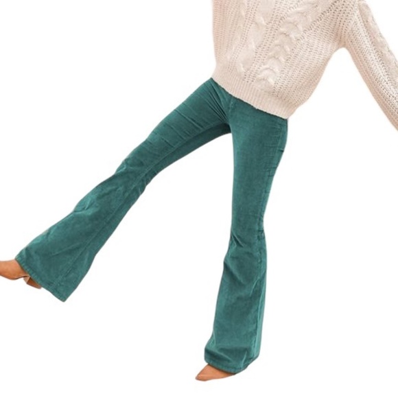 Free People Pants - Free People Pull On Corduroy Flare Bell Bottoms Pants Green Retro Y2K Size 25